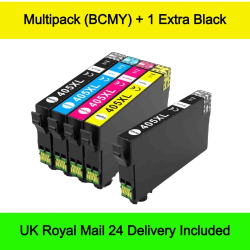 1 Multipack (BCMY) + 1 EXTRA Black - Compatible Epson 405 / 405XL (Suitcase) Extra High Capacity Ink Cartridges