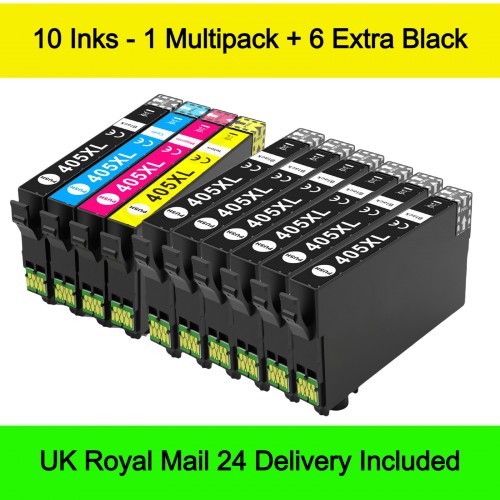 1 Multipack (BCMY) + 6 EXTRA Black - Compatible Epson 405 / 405XL (Suitcase) Extra High Capacity Ink Cartridges