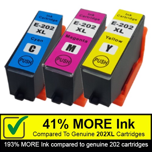 3 Compatible Ink Cartridges To Replace Epson 202XL Cyan, Magenta, Yellow