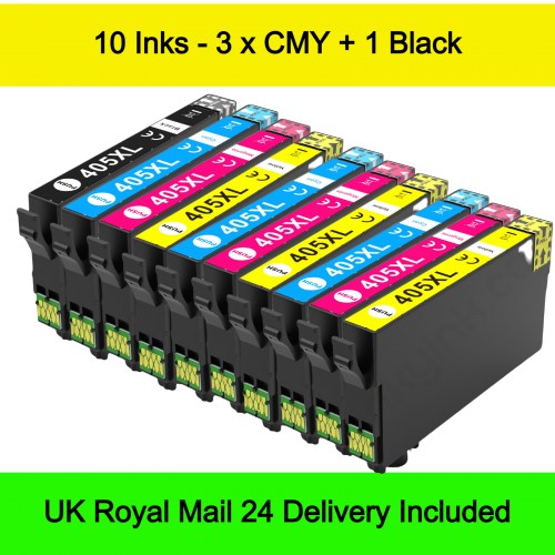 3 Colour Packs (CMY) + 1 Black - Compatible Epson 405 / 405XL (Suitcase) Extra High Capacity Ink Cartridges
