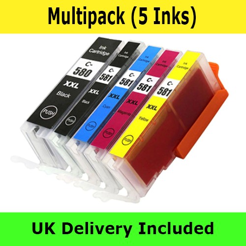 1 Multipack - 5 Compatible Ink Cartridges To Replace Canon PGI-580XXL / CLI-581XXL