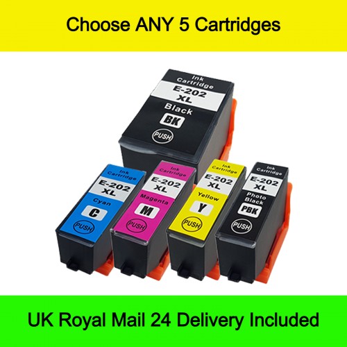 Mix ANY 5 - Compatible Epson 202XL (Kiwi) Extra High Capacity Ink Cartridges