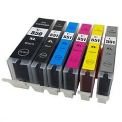 1 Multipack inc. Grey - 6 Compatible Ink Cartridges - Replaces Canon PGI-550XL / CLI-551XL