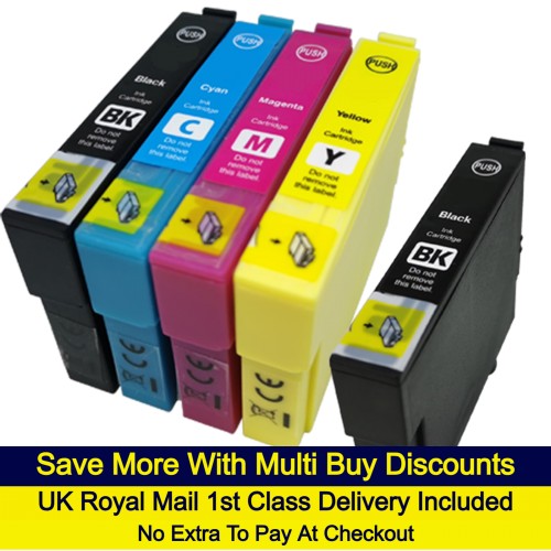 1 Multipack (BCMY) + 1 EXTRA Black - Compatible Epson 29 / 29XL (Strawberry) Extra High Capacity Ink Cartridges