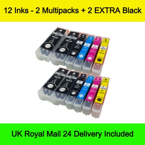 Compatible Epson 26XL - 2 Multipacks + 2 Extra Black Ink Cartridges (12 Pack) BK/C/M/Y/PB
