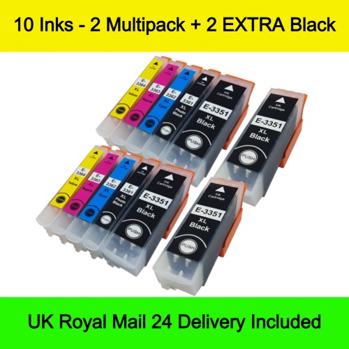 2 Multipacks + 2 EXTRA Black - Compatible Epson 33 / 33XL (Oranges) Extra High Capacity Ink Cartridges