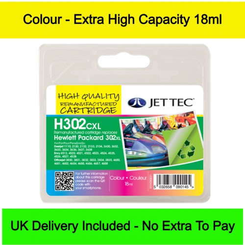 Jettec Remanufactured HP 302XL Colour - High Yield Ink Cartridge (18ml)