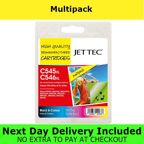 Jettec Remanufactured Canon PG-545XL/CL-546XL High Yield Ink Cartridge Multipack