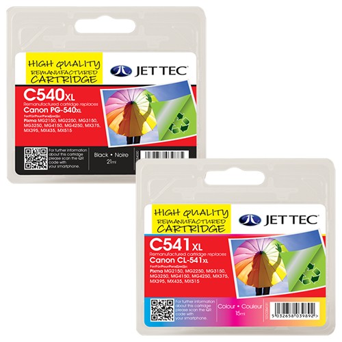 Jettec Remanufactured Canon PG-540XL/CL-541XL Ink Cartridge Multipack