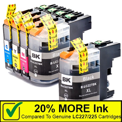 1 Multipack (BCMY) + 1 EXTRA Black - 5 Compatible Ink Cartridges To Replace Brother LC227XL LC225XL (102.8ml)