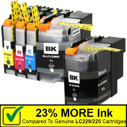 1 Multipack (BCMY) + 1 EXTRA Black - 5 Compatible Ink Cartridges To Replace Brother LC229XL LC225XL (162ml)
