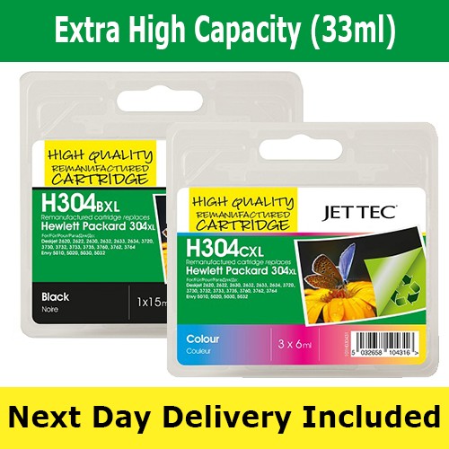 Jettec Remanufactured HP 304XL Multipack - High Yield Ink Cartridges (33ml)