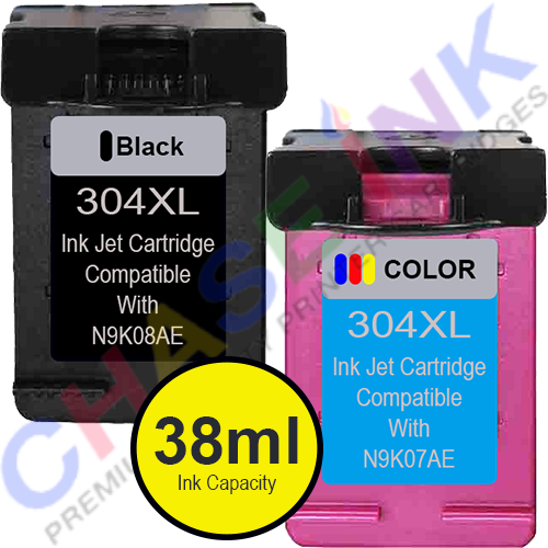 Chase Ink Remanufactured HP 304XL 2 Pack Black/Colour  - High Yield Ink Cartridges (38ml)