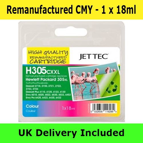Jettec Remanufactured HP 305XXL High Capacity Colour Ink Cartridge (18ml)