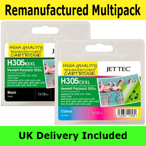 Jettec Remanufactured HP 305XXL High Capacity Combo Pack Ink Cartridges (36ml)