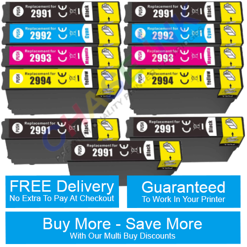 Compatible Epson 29XL High Capacity Ink Cartridges - 2 Multipacks (BCMY) + 3 Extra Black